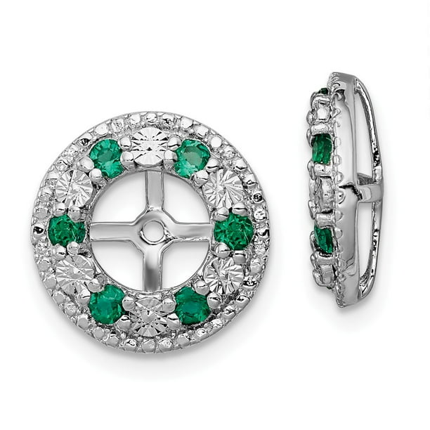 925 Sterling Silver Rhodium Created Emerald Earring Jacket 925 Sterling Silver Rhodium Created Emerald Earring Jacket